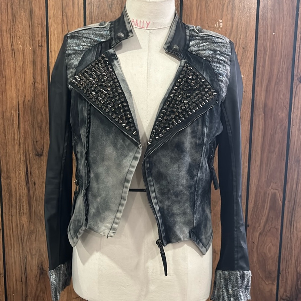 Black Denim Jacket with Spikes women’s Size Small
